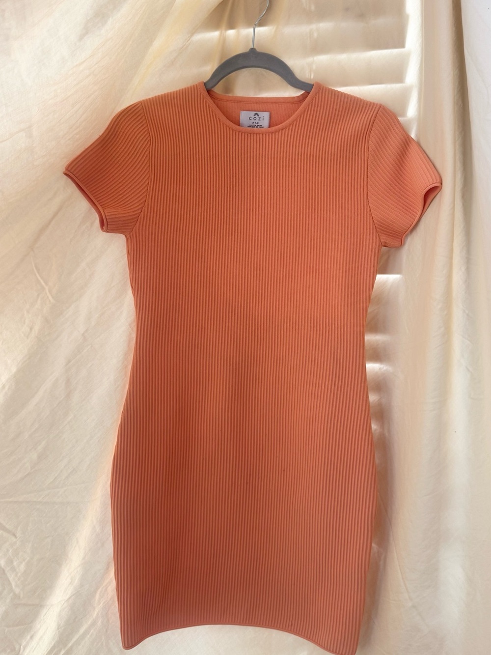 Cozy Coral Ribbed Bodycon Mini Dress